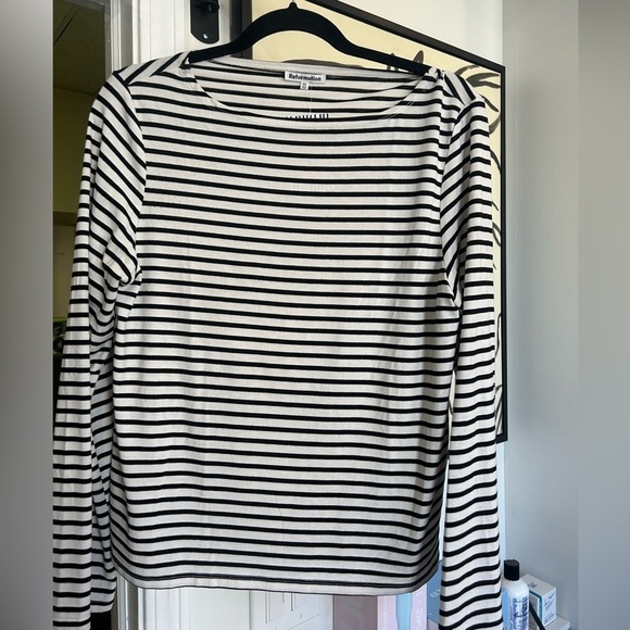 Reformation Women's Black and White Striped Top size XS